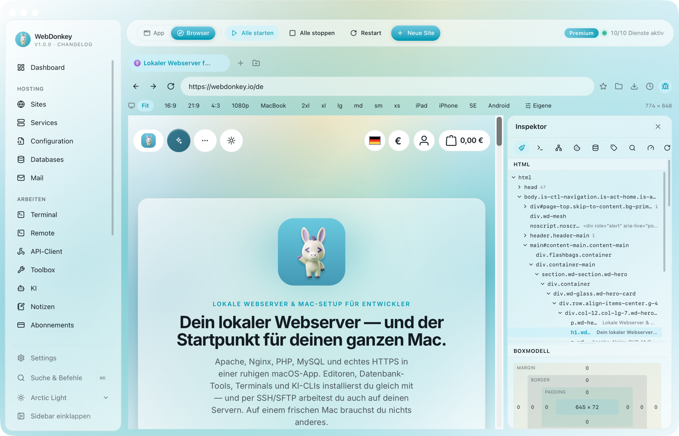 Inspektor mit Elemente-Tab, DOM-Baum und den Styles einer Überschrift