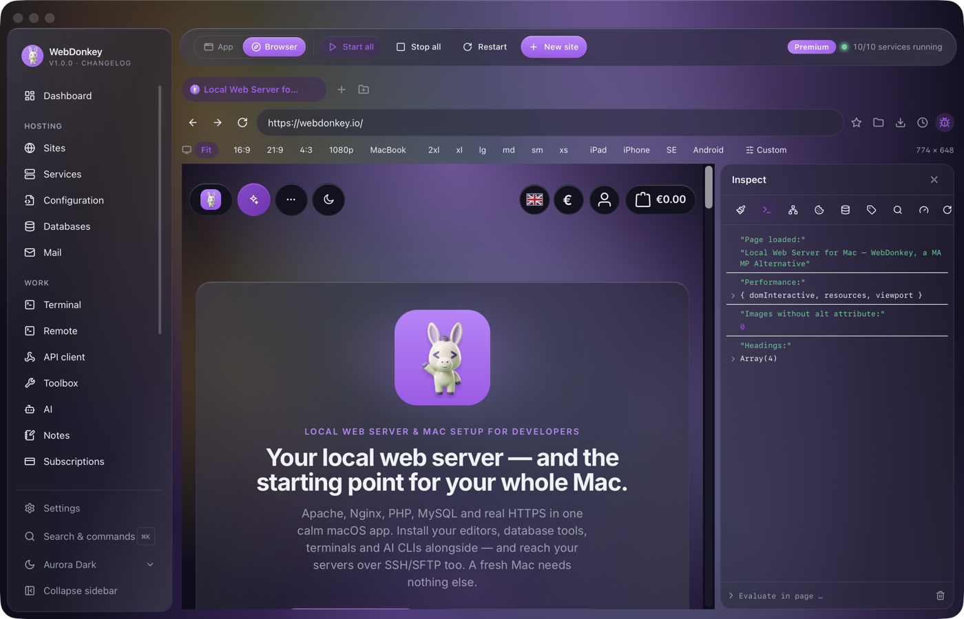 Inspector with the Console tab and several log, info and warning lines