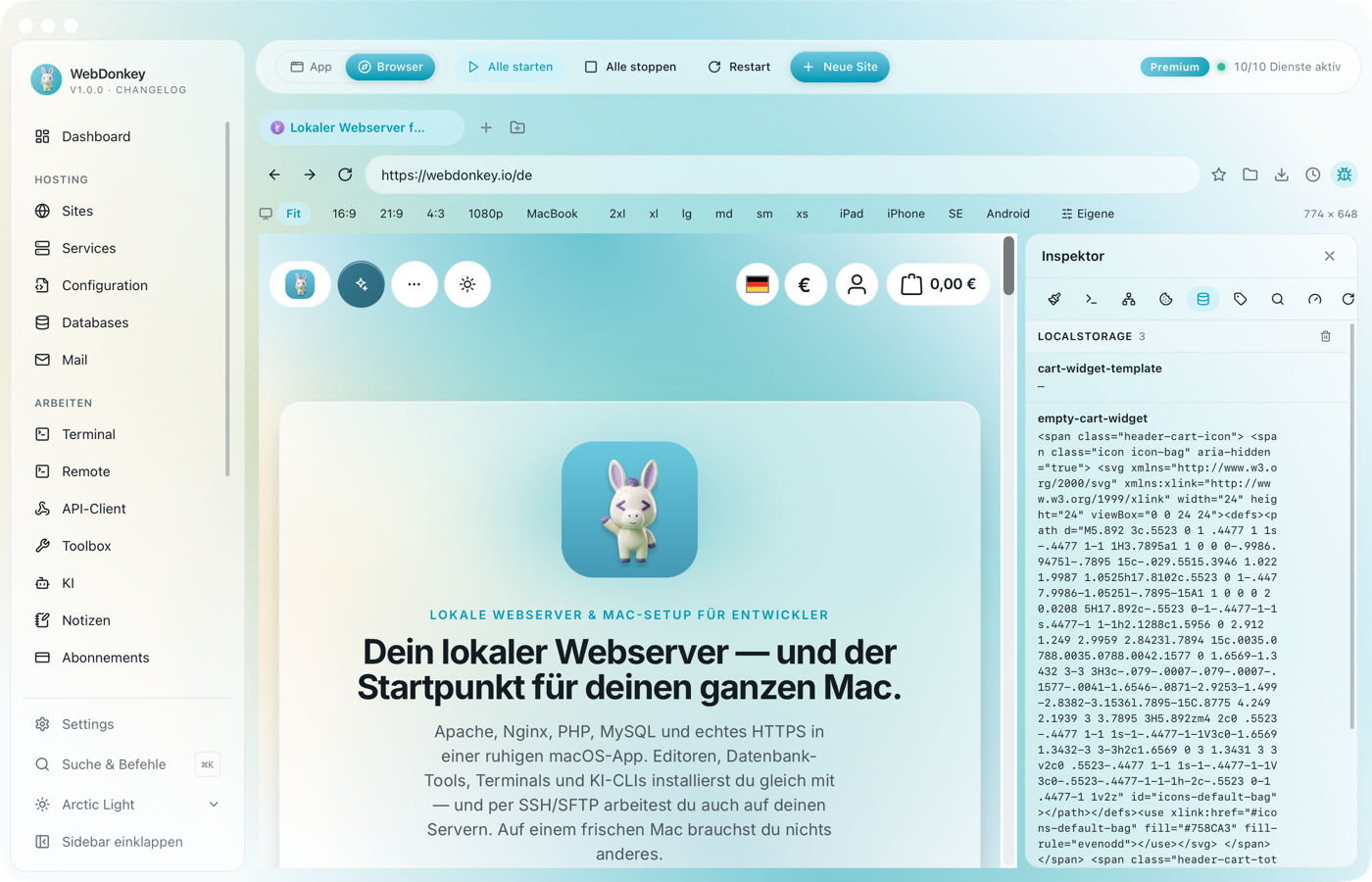 Inspektor mit Storage-Tab und den Einträgen aus localStorage