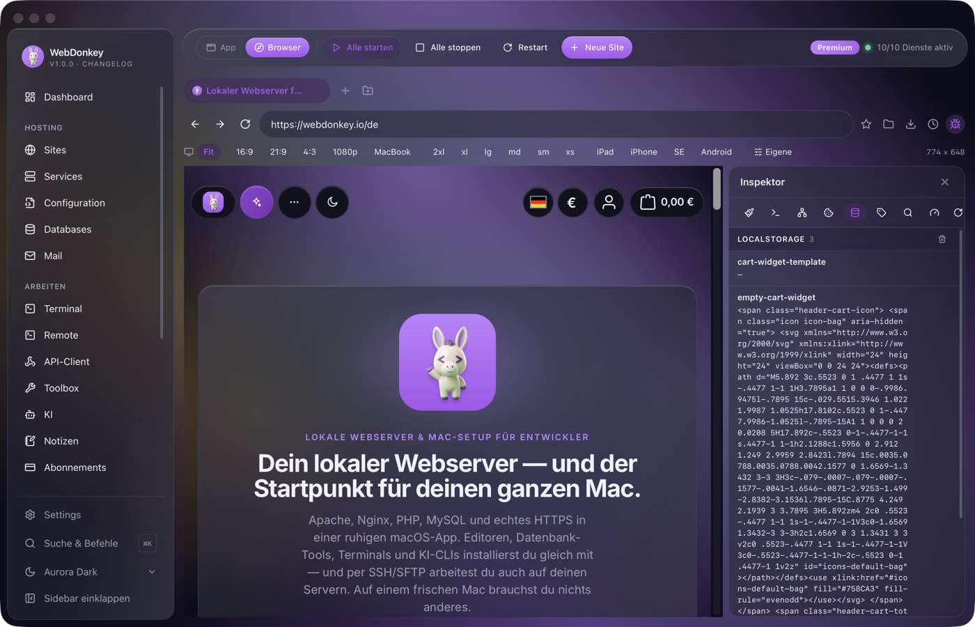 Inspektor mit Storage-Tab und den Einträgen aus localStorage