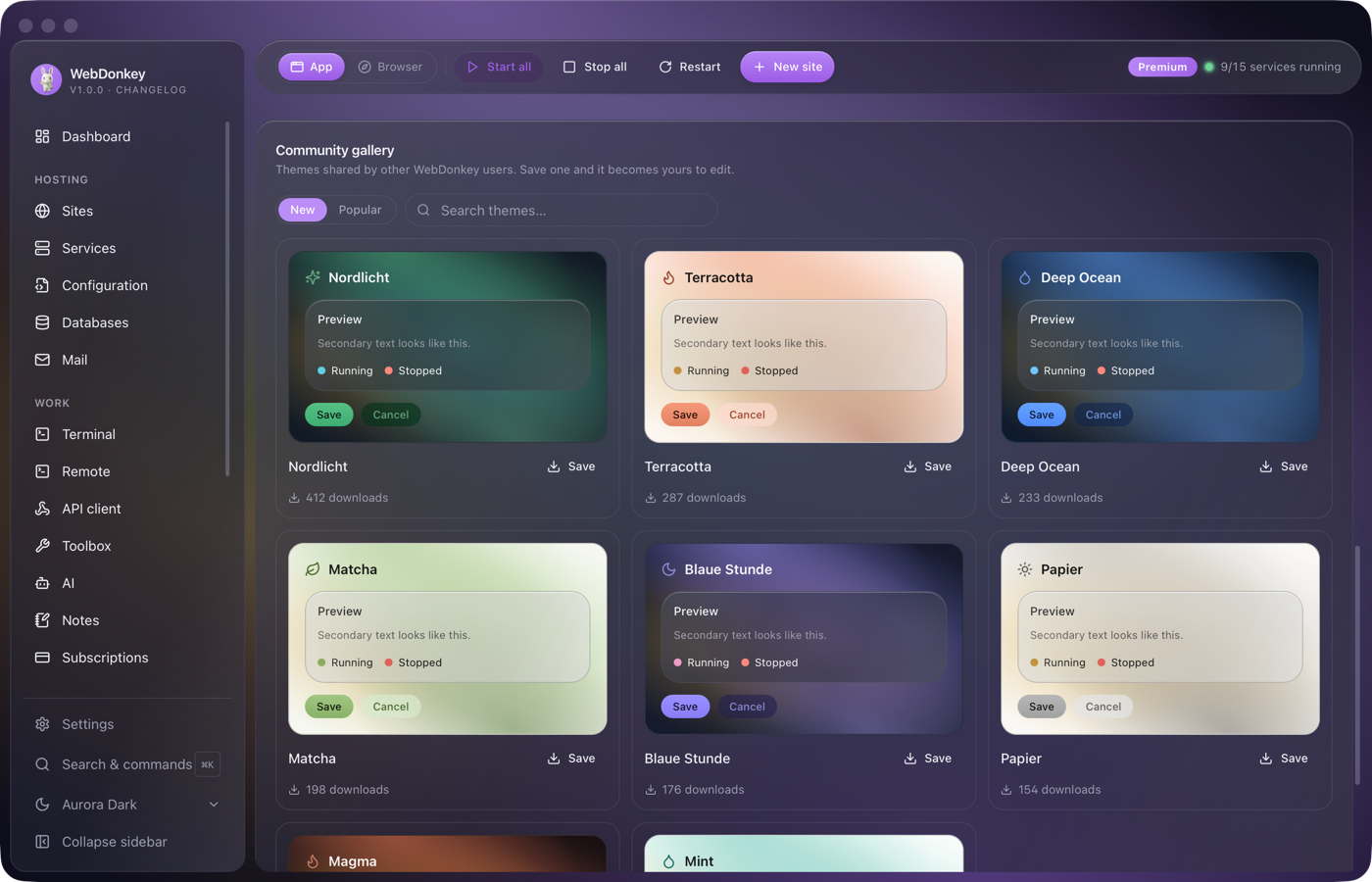 Community gallery with theme cards, names and preview images