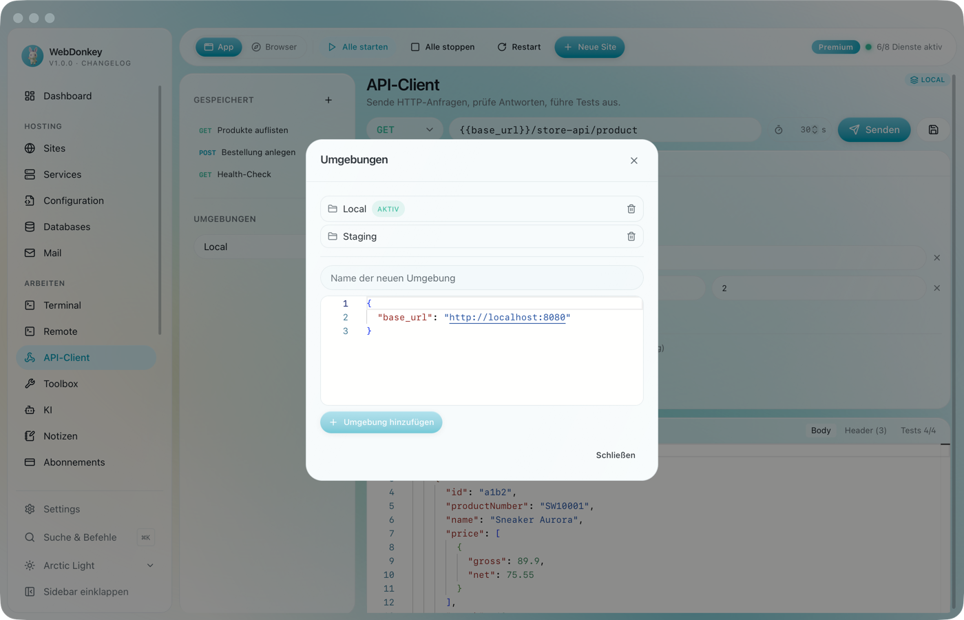 Umgebungsverwaltung des API-Clients mit Local und Staging