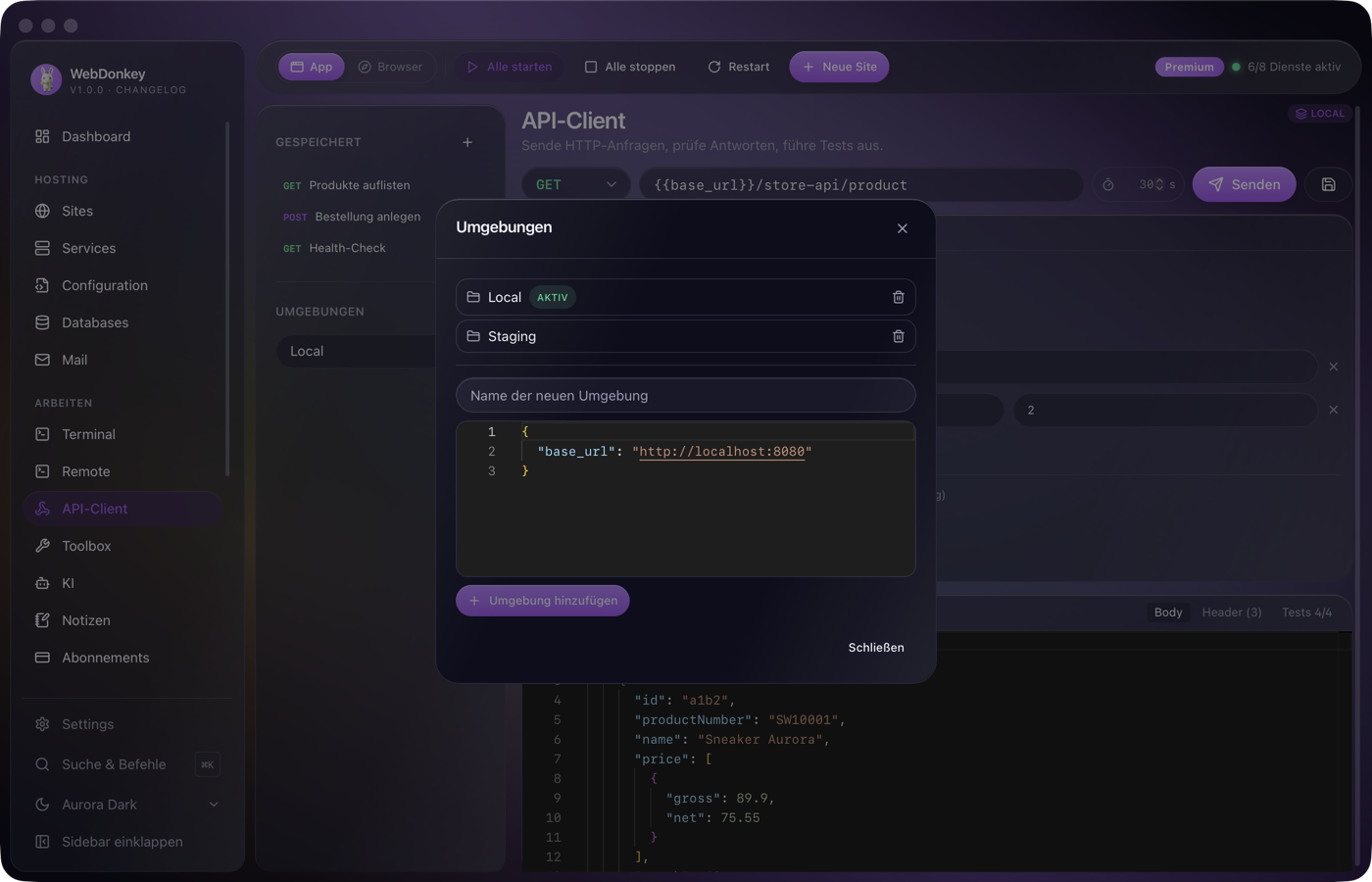 Umgebungsverwaltung des API-Clients mit Local und Staging