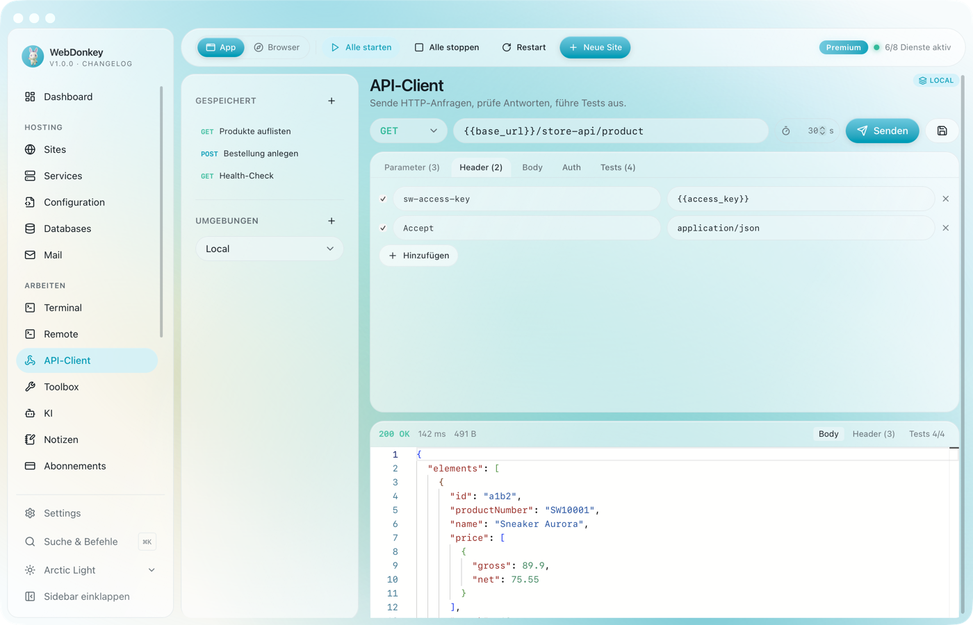 API-Client mit dem Header-Tab und zwei gesetzten Headern