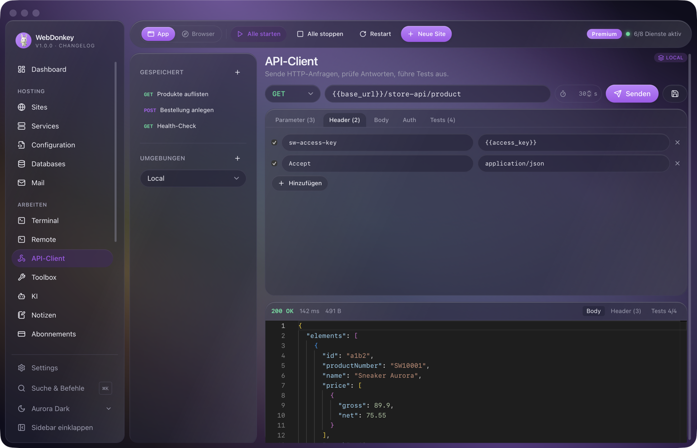 API-Client mit dem Header-Tab und zwei gesetzten Headern