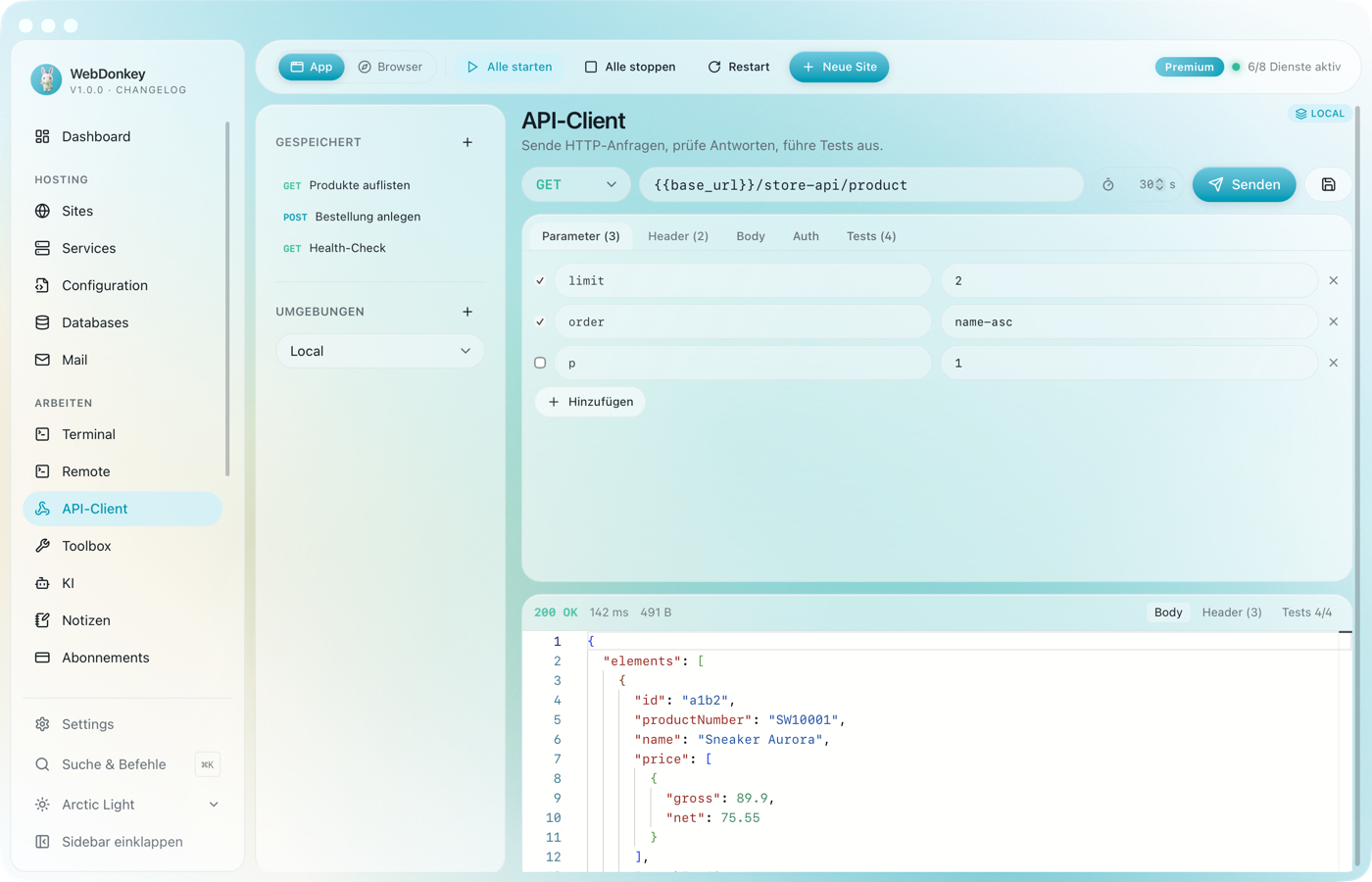 API-Client mit dem Parameter-Tab und drei Query-Parametern