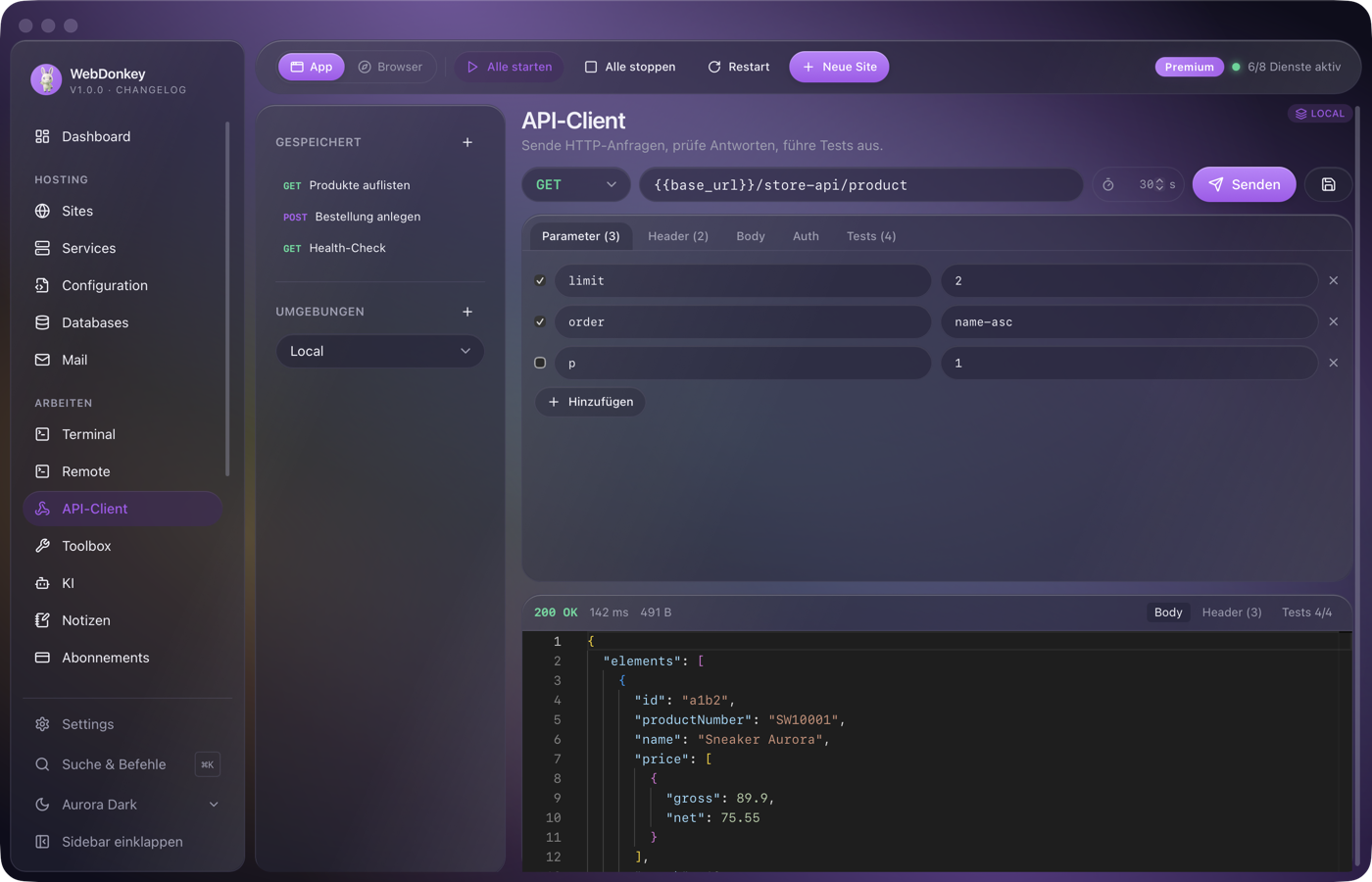API-Client mit dem Parameter-Tab und drei Query-Parametern