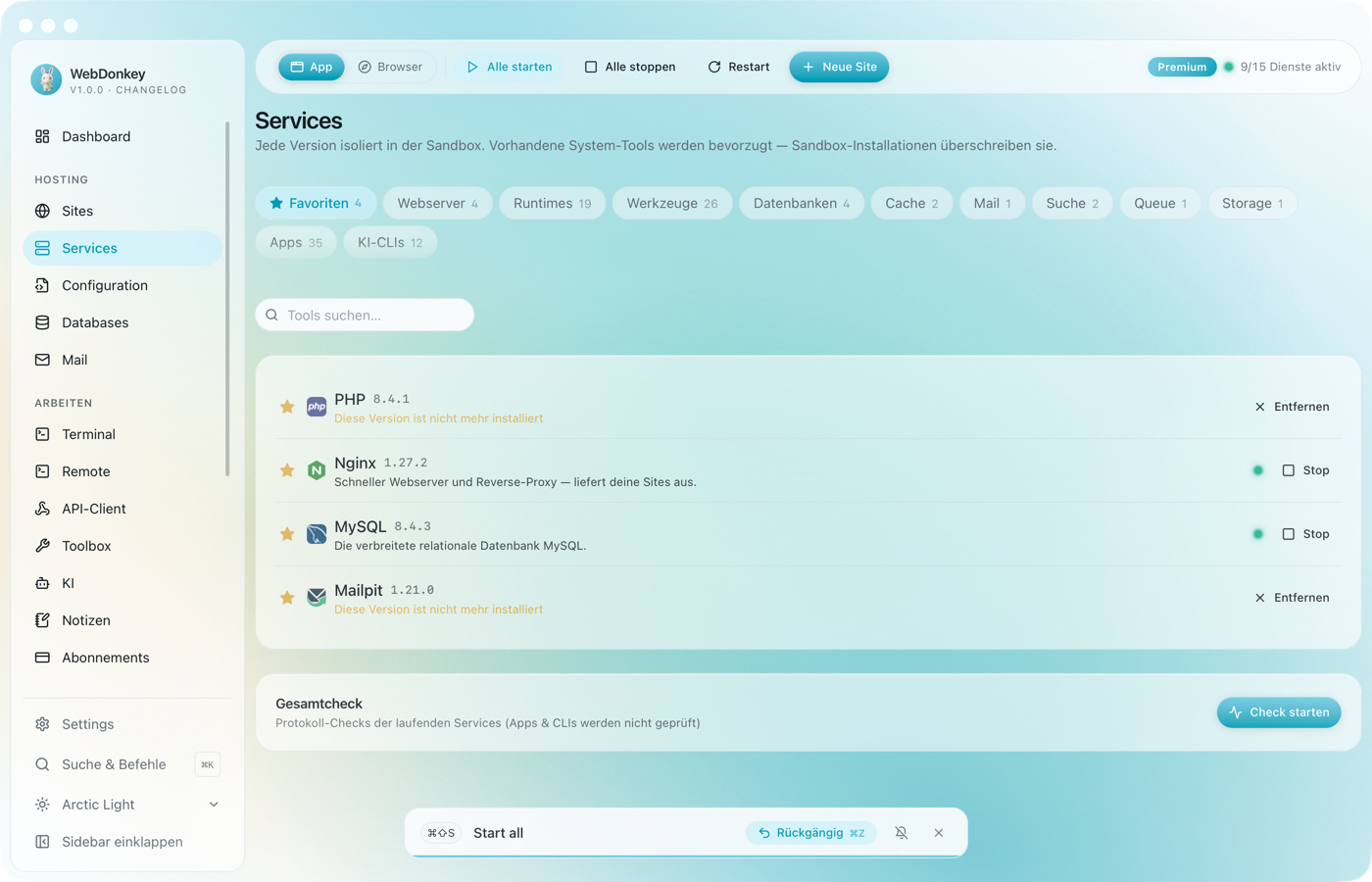 Der Rückgängig-Hinweis am unteren Rand mit Shortcut-Tasten, Aktion, Rückgängig-Button und ablaufendem Balken