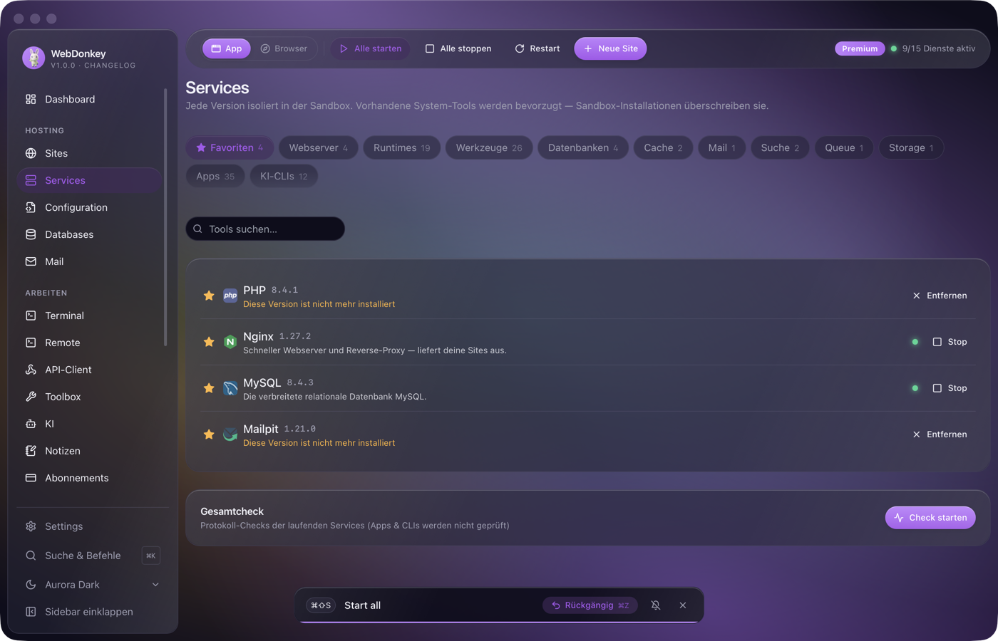 Der Rückgängig-Hinweis am unteren Rand mit Shortcut-Tasten, Aktion, Rückgängig-Button und ablaufendem Balken