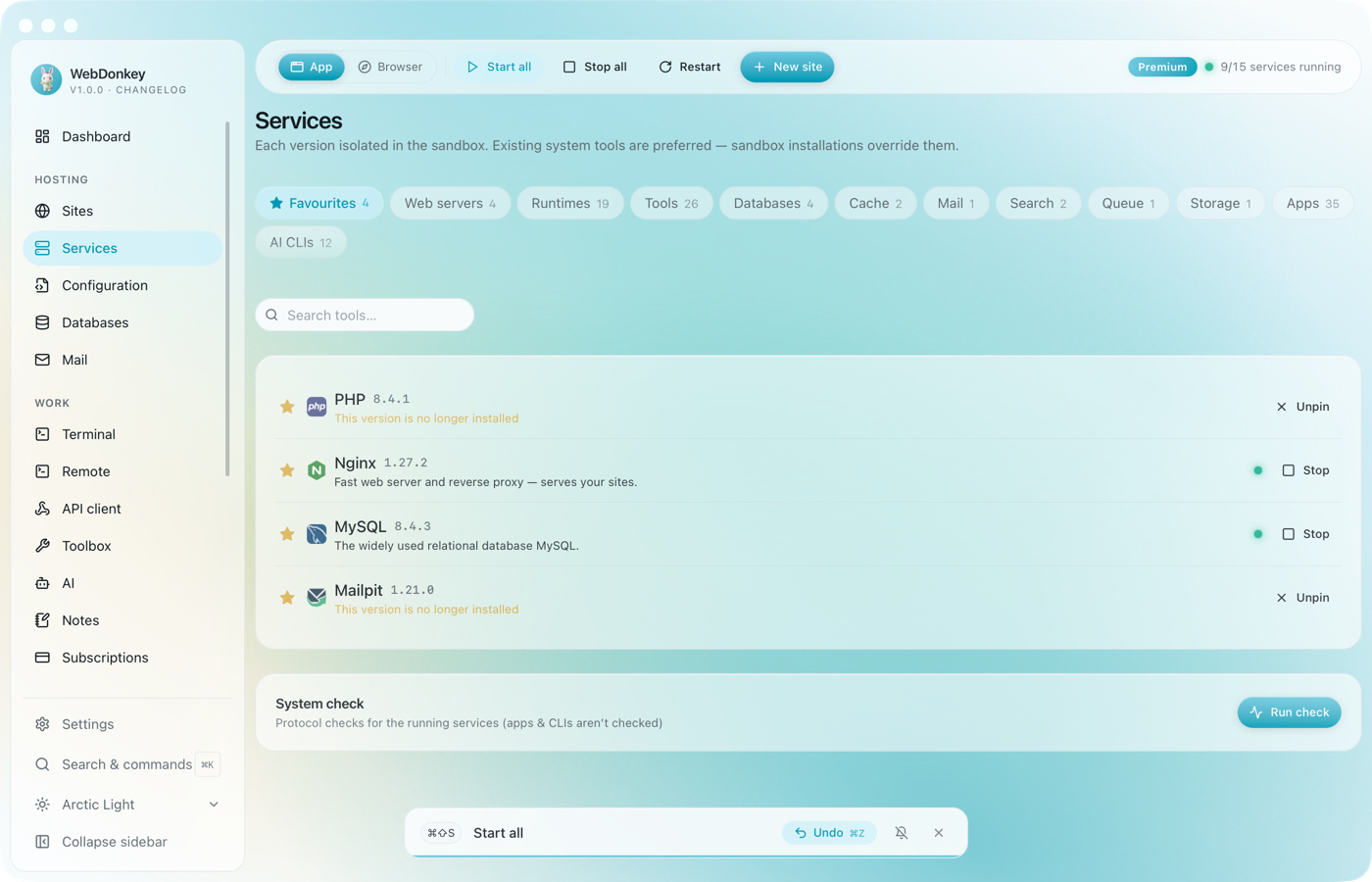 The undo banner at the bottom edge with shortcut keys, the action, an Undo button and the draining bar