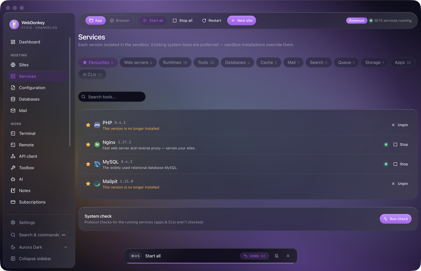 The undo banner at the bottom edge with shortcut keys, the action, an Undo button and the draining bar