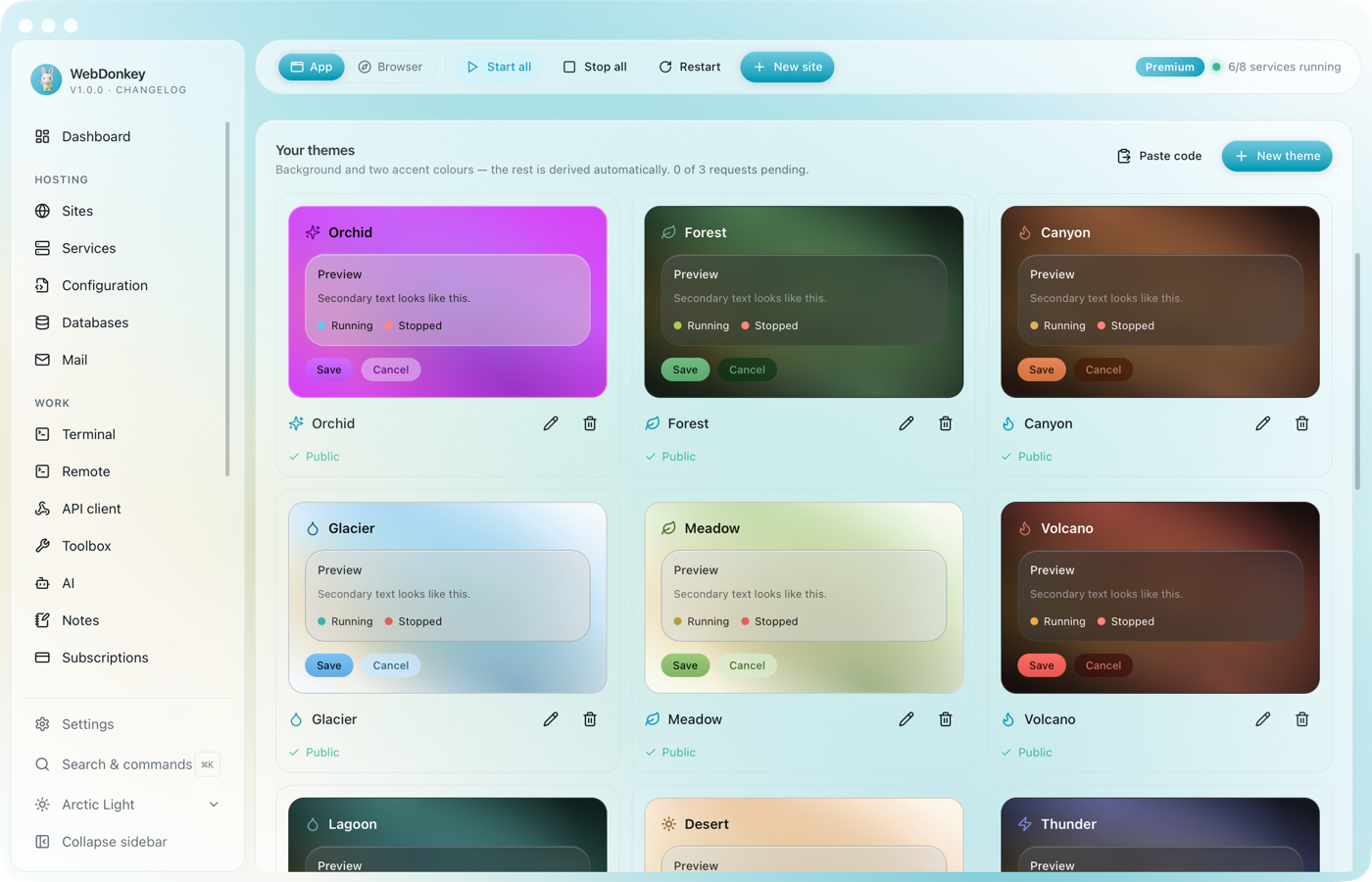 Themes page with the themes you built yourself