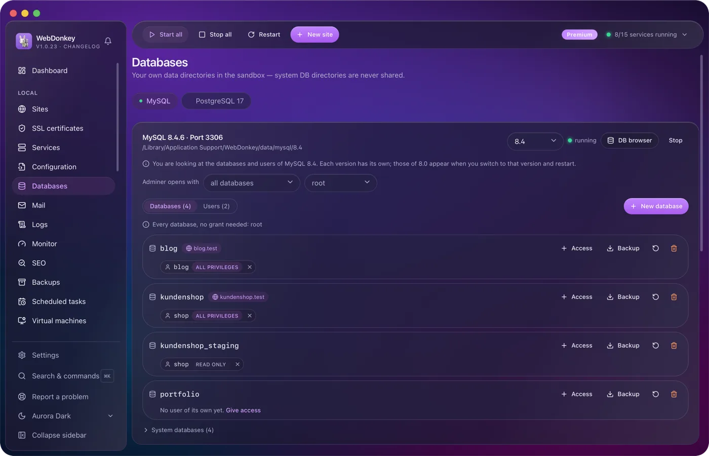 Create and browse databases