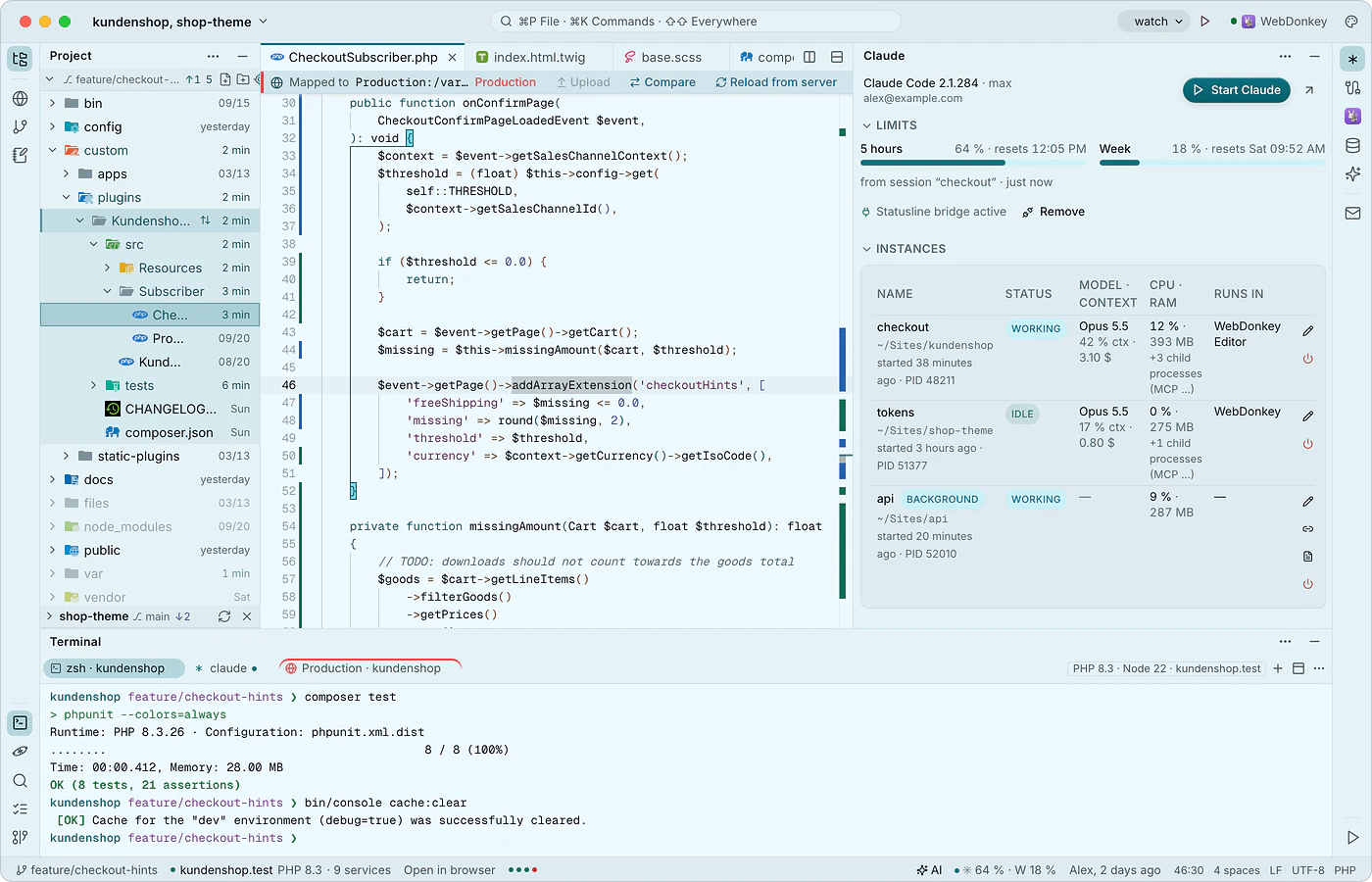 WebDonkey Editor: code, Git and Claude Code next to your sites