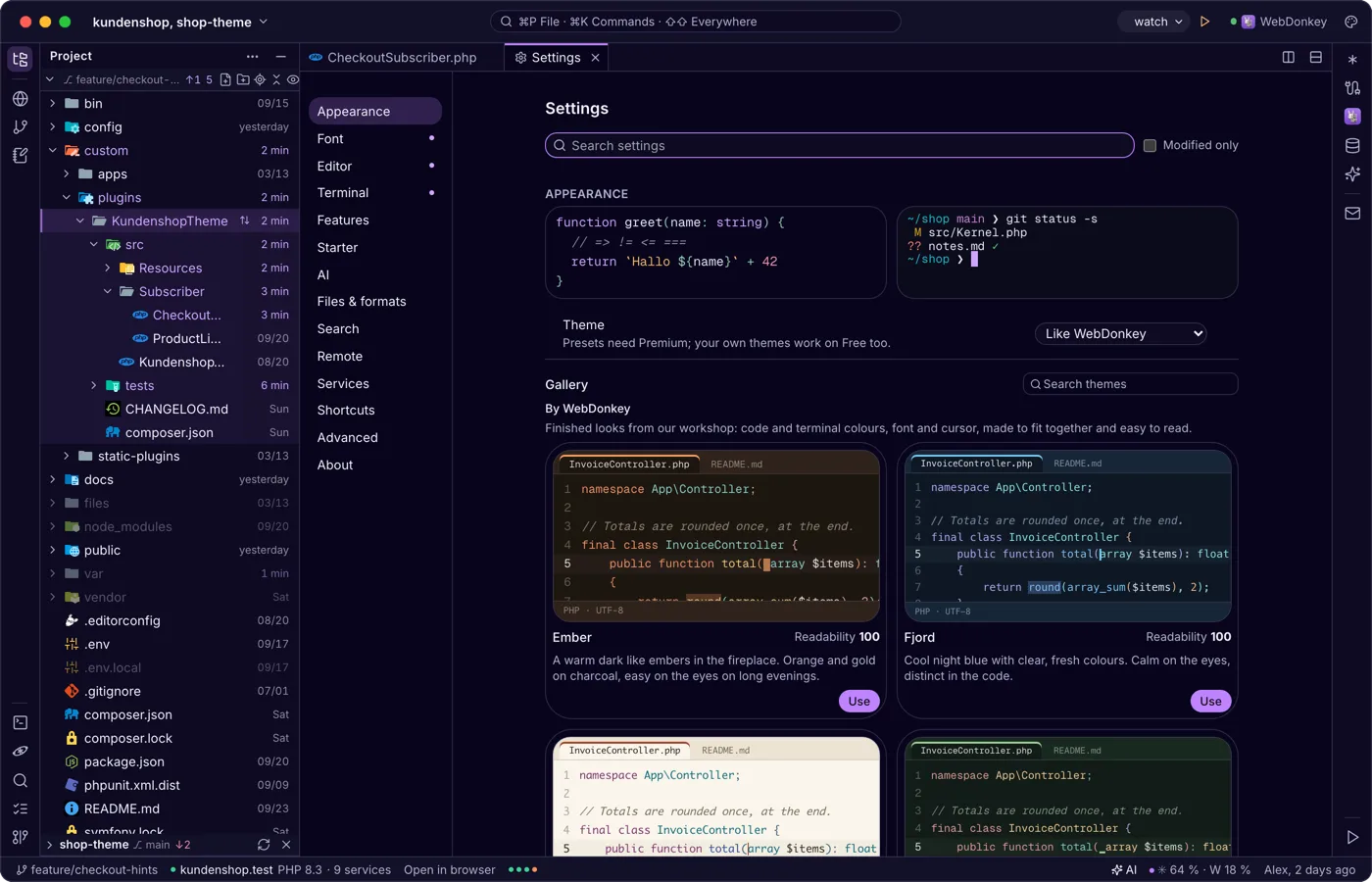 Settings, as a tab with search