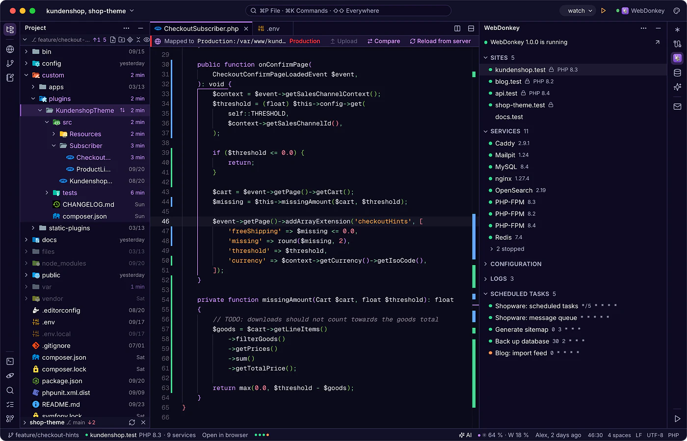 Sites and services right in the editor.