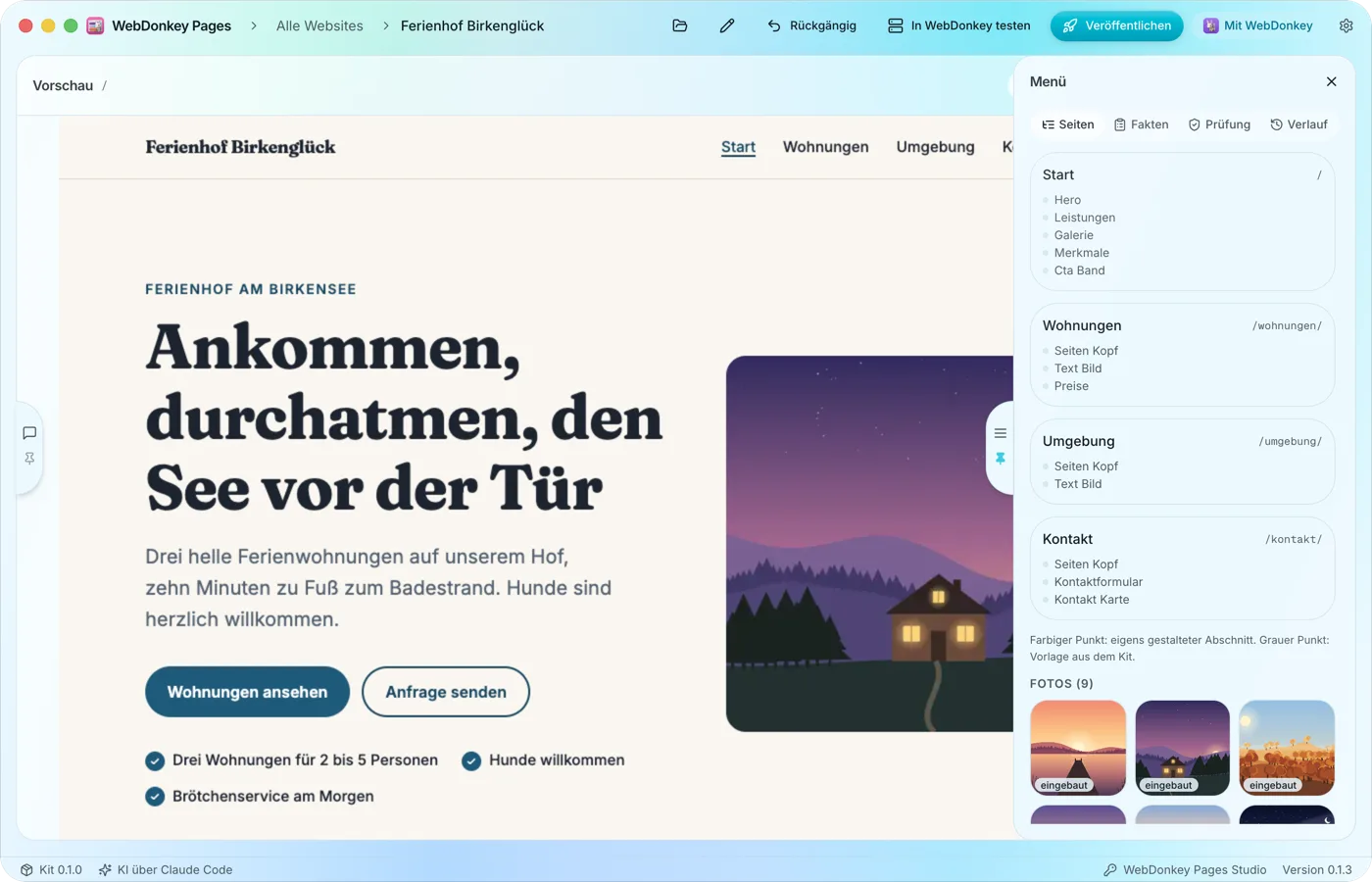 Seiten und Abschnitte im Überblick