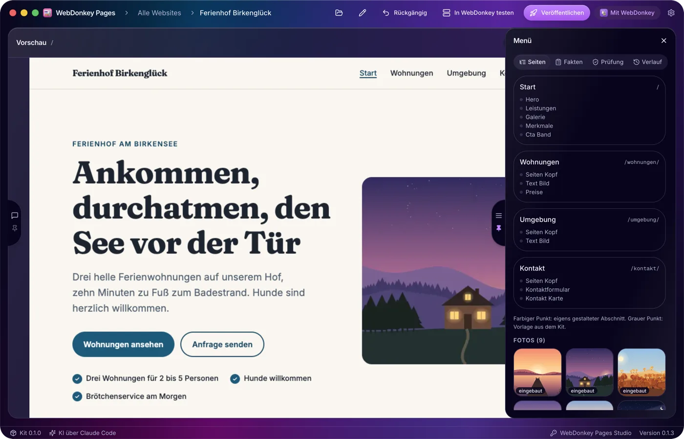Seiten und Abschnitte im Überblick