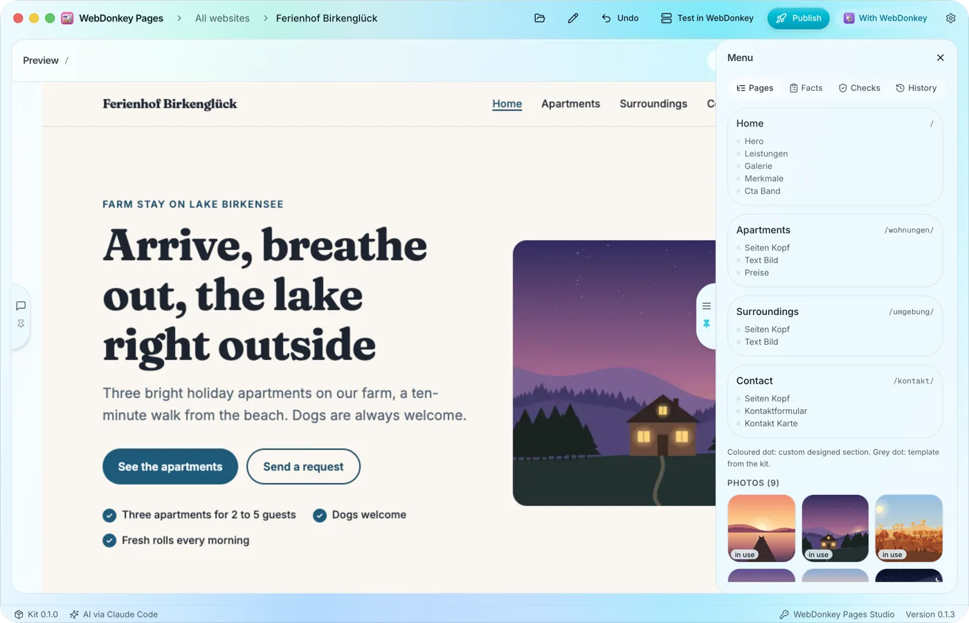 Pages and sections at a glance