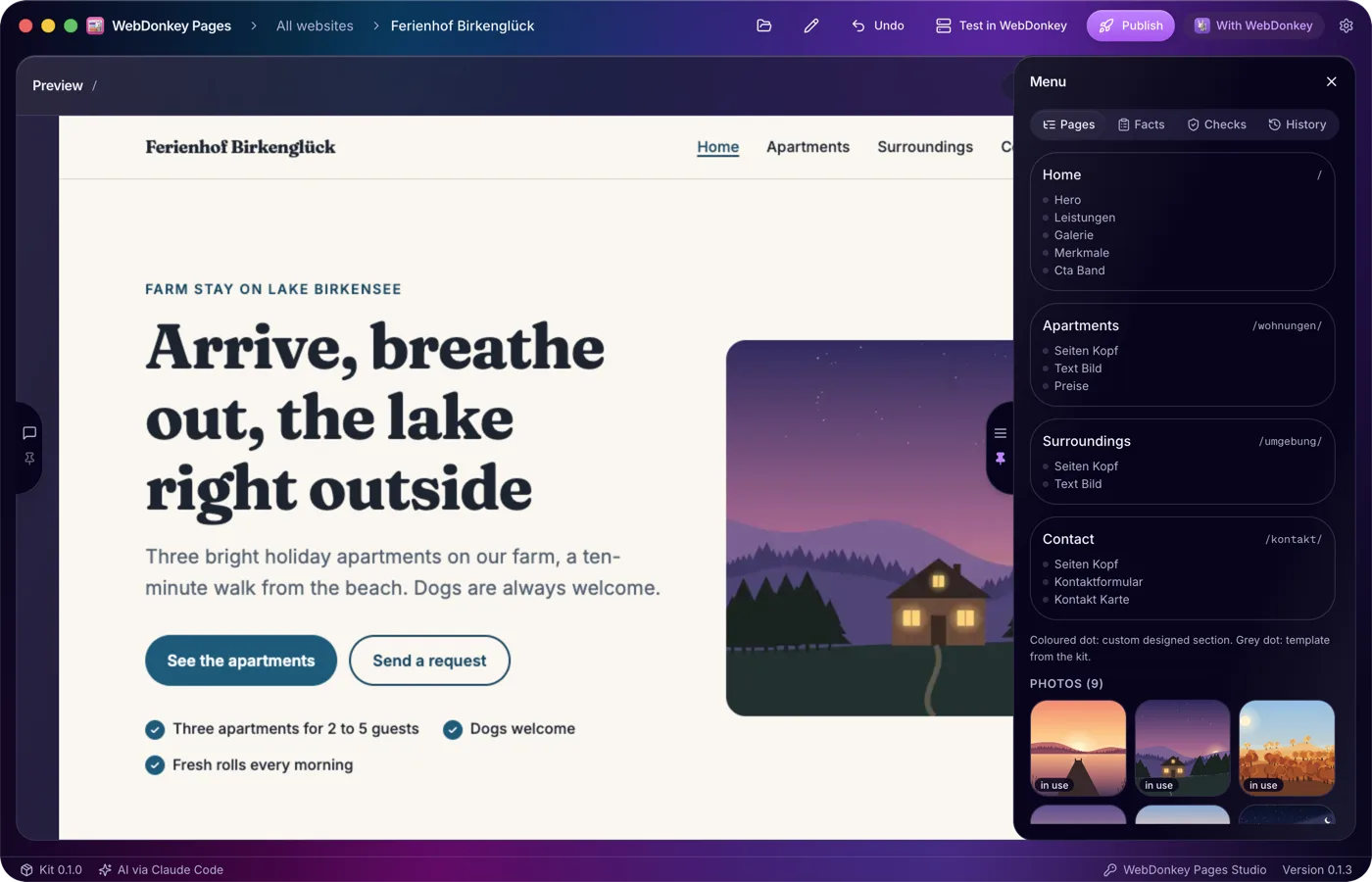 Pages and sections at a glance