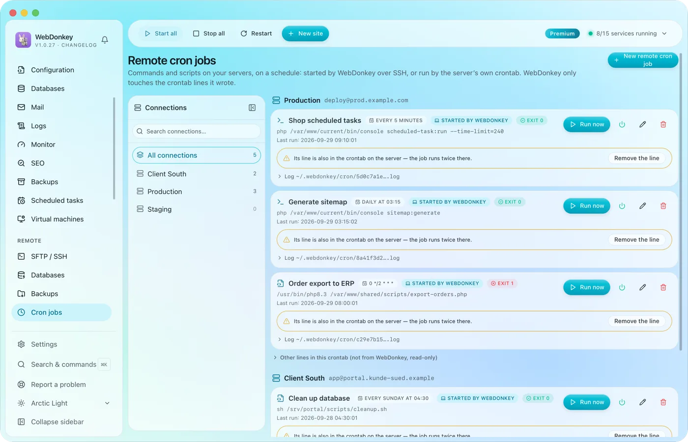Cron jobs on your servers, with log and exit code