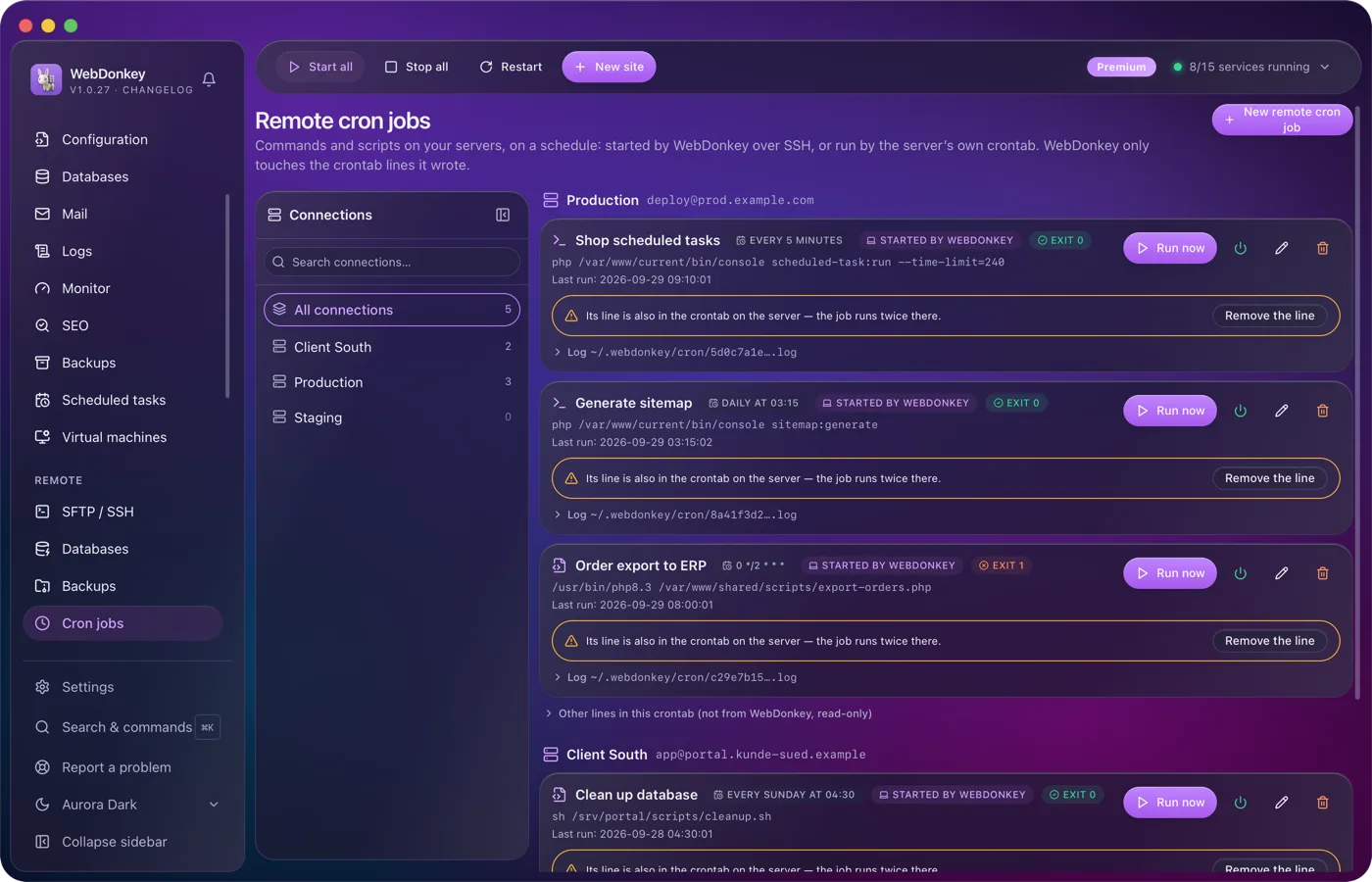 Cron jobs on your servers, with log and exit code