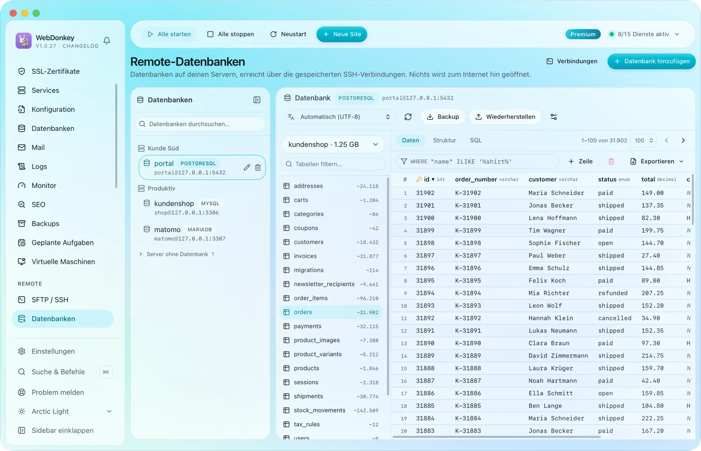 Die Datenbanken deiner Server, ohne Adminer auf dem Server