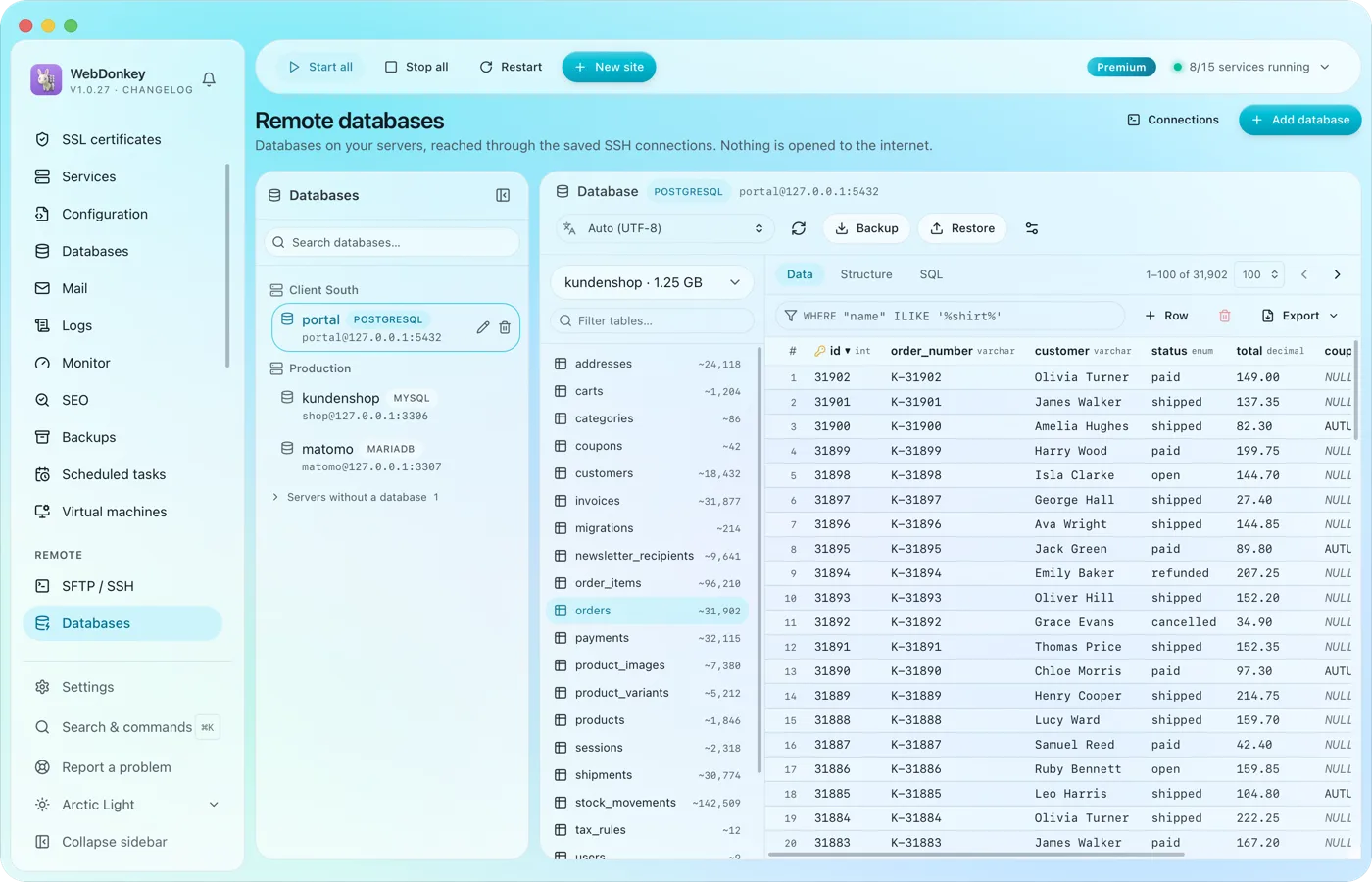 The databases on your servers, without Adminer on the server