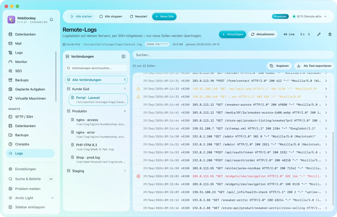 Die Logs deiner Server, live mitgelesen