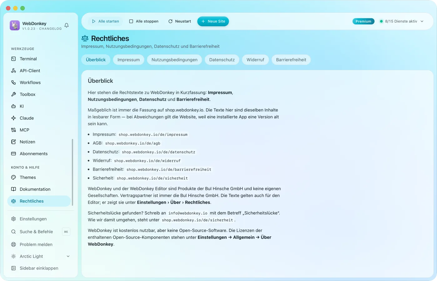 Das Rechtliche, in der App nachzulesen