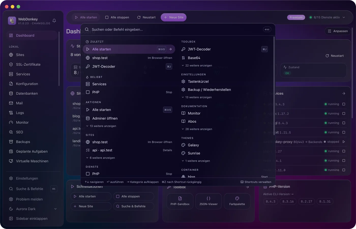 Suche und Shortcuts: per Knopfdruck bei deinen Sachen